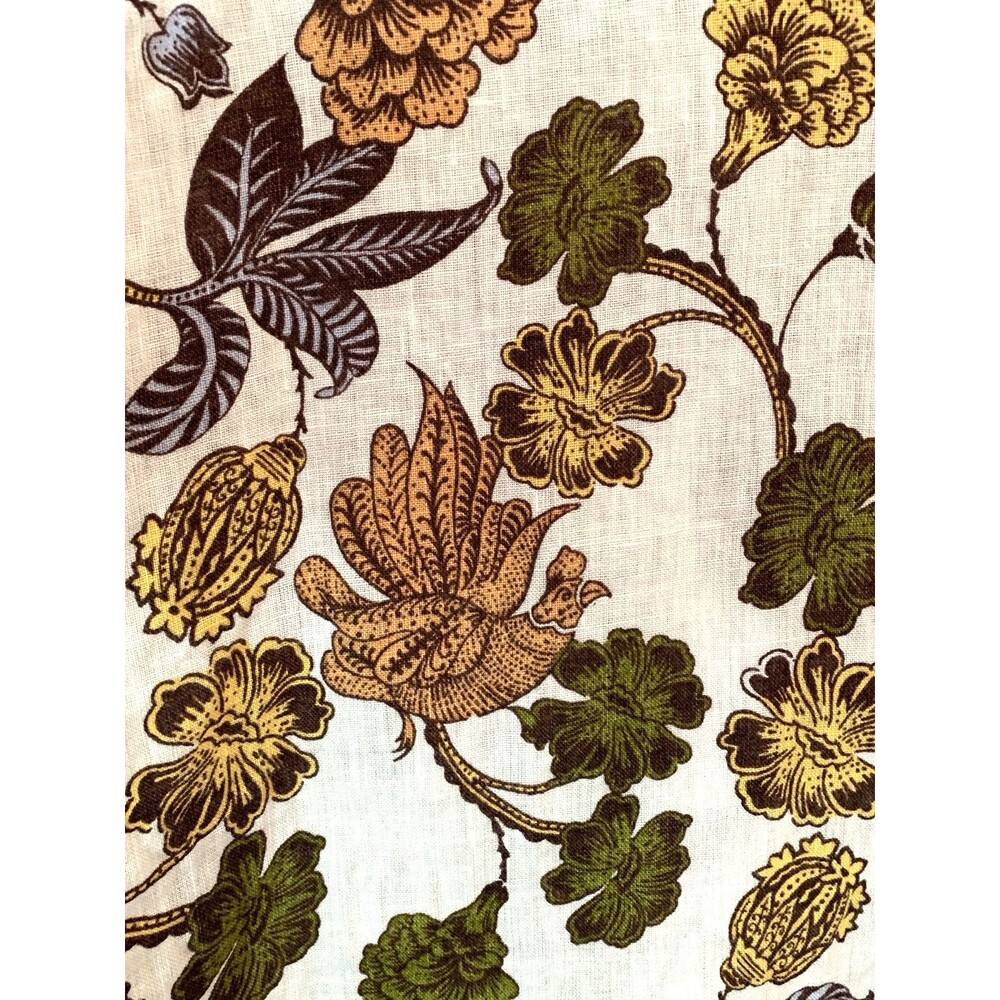 Nicole Miller European Flax Linen Shirt XL Earthy Floral Bird Button-up Roll-tab - Picture 3 of 14